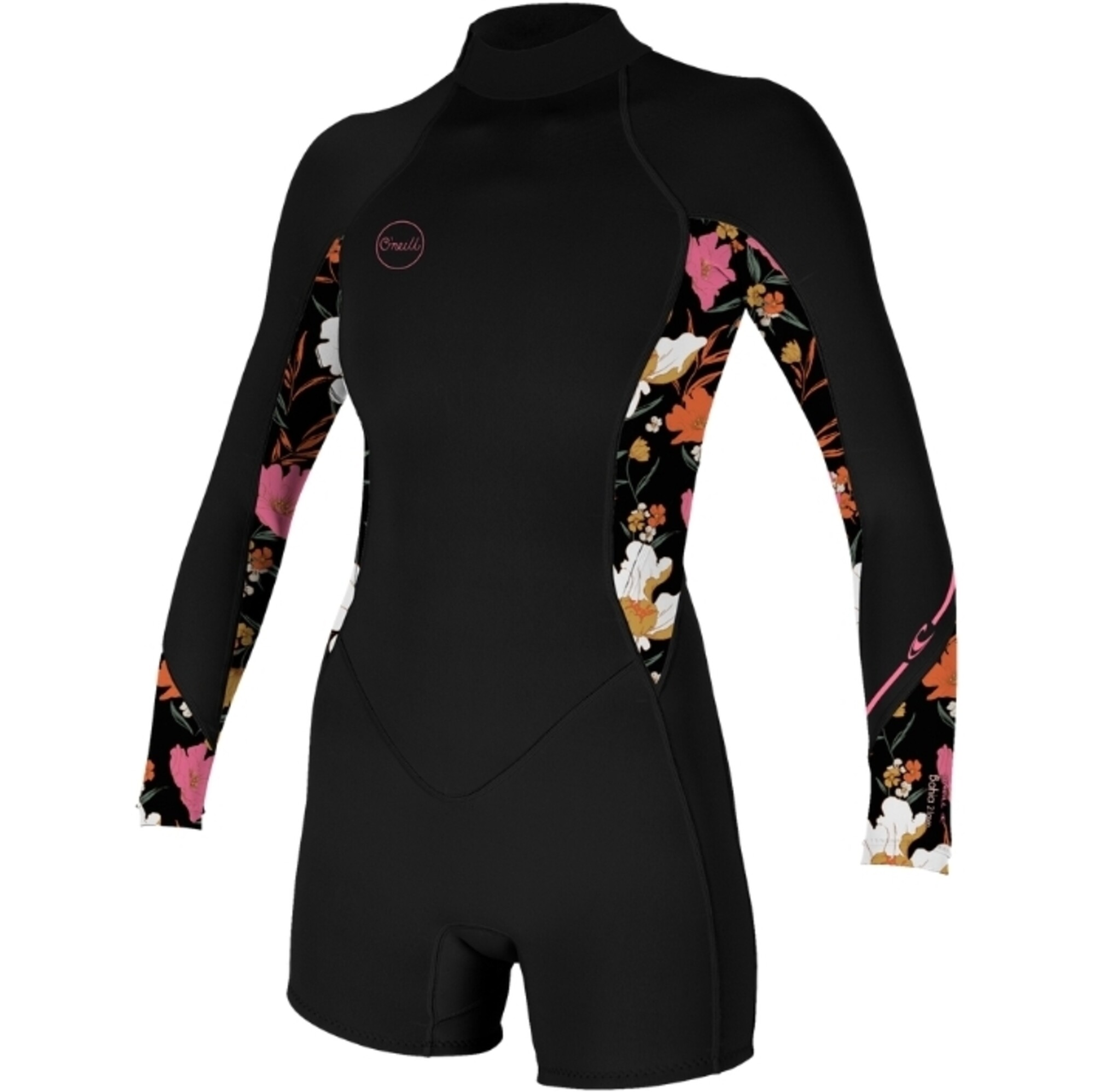 2024 Oneill Womens Bahia 2 1mm Long Sleeve Back Zip Shorty Wetsuit